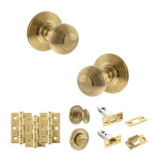 Atlantic Old English Ripon Door Knob Pack (Bathroom Set - 4" Deadbolt, 3" Fire Rated Hinges x3)