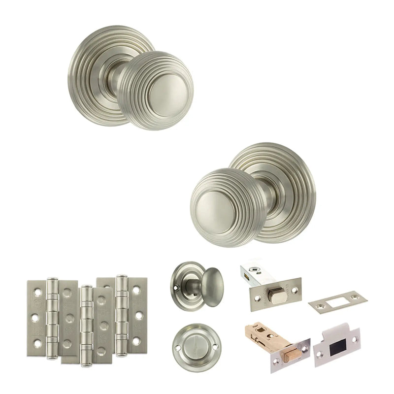 Atlantic Old English Ripon Door Knob Pack (Bathroom Set - 4" Deadbolt, 3" Fire Rated Hinges x3)