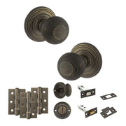 Atlantic Old English Ripon Door Knob Pack (Bathroom Set - 4" Deadbolt, 3" Fire Rated Hinges x3)