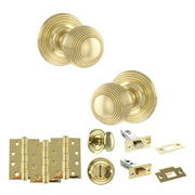 Atlantic Old English Ripon Door Knob Pack (Bathroom Set - 4" Deadbolt, 4" Fire Rated Hinges x3)