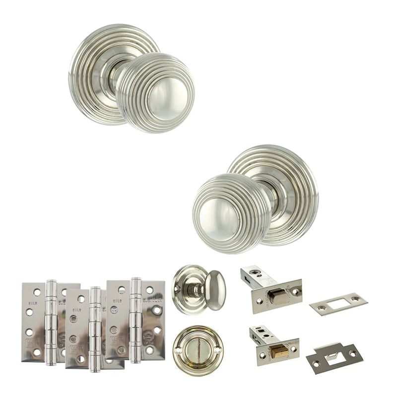 Atlantic Old English Ripon Door Knob Pack (Bathroom Set - 4" Deadbolt, 4" Fire Rated Hinges x3)