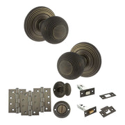 Atlantic Old English Ripon Door Knob Pack (Bathroom Set - 4" Deadbolt, 4" Fire Rated Hinges x3)