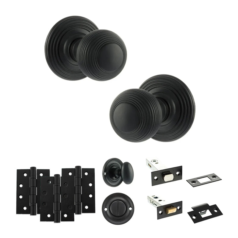 Atlantic Old English Ripon Door Knob Pack (Bathroom Set - 4" Deadbolt, 4" Fire Rated Hinges x3)