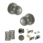 Atlantic Old English Ripon Door Knob Pack (Bathroom Set - 4" Deadbolt, 4" Slim Knuckle Hinges x2)