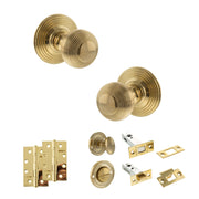 Atlantic Old English Ripon Door Knob Pack (Bathroom Set - 4" Deadbolt, 4" Slim Knuckle Hinges x2)