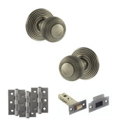 Atlantic Old English Ripon Door Knob Pack (Latch Set - 3" HD Latch, 3" Fire Rated Hinges x3)