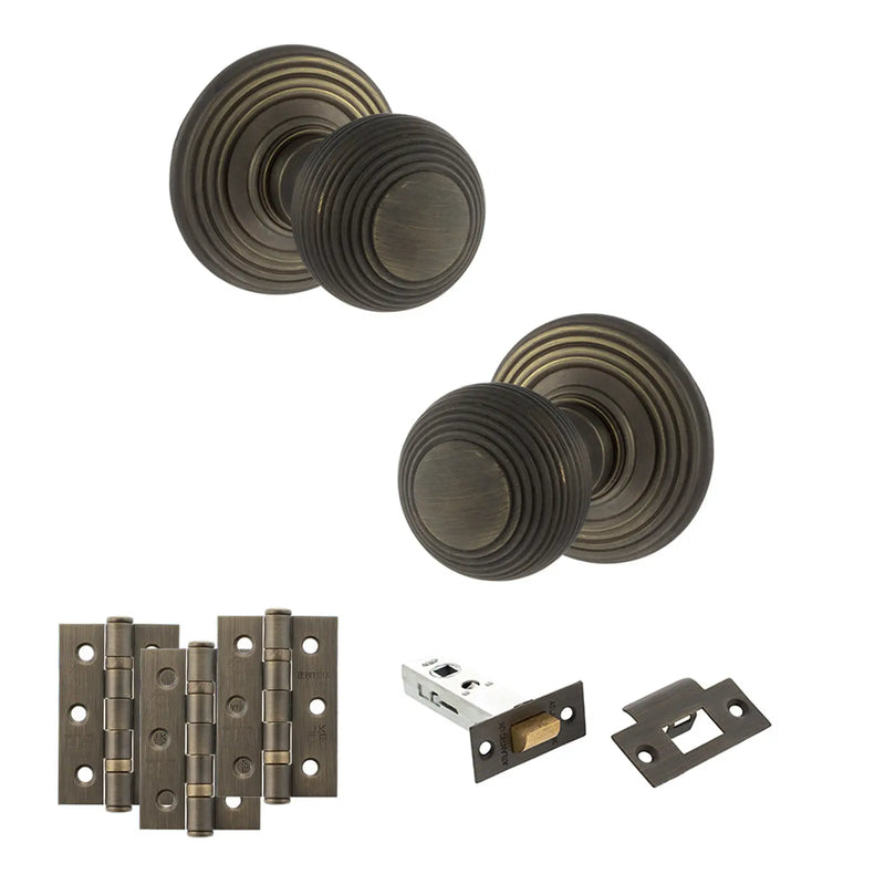 Atlantic Old English Ripon Door Knob Pack (Latch Set - 3" HD Latch, 3" Fire Rated Hinges x3)