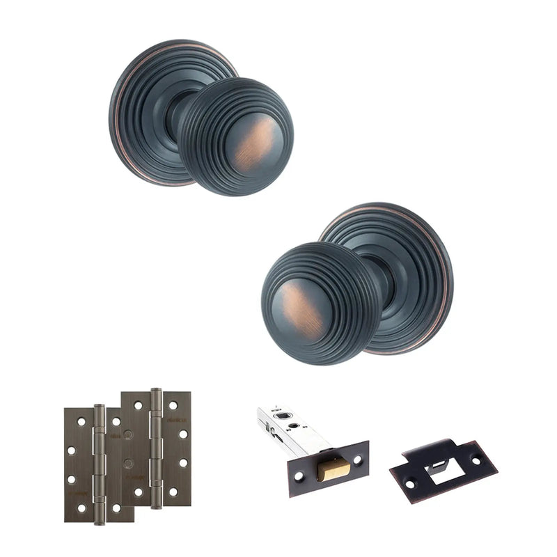 Atlantic Old English Ripon Door Knob Pack (Latch Set - 3" HD Latch, 4" Slim Knuckle Hinges x2)