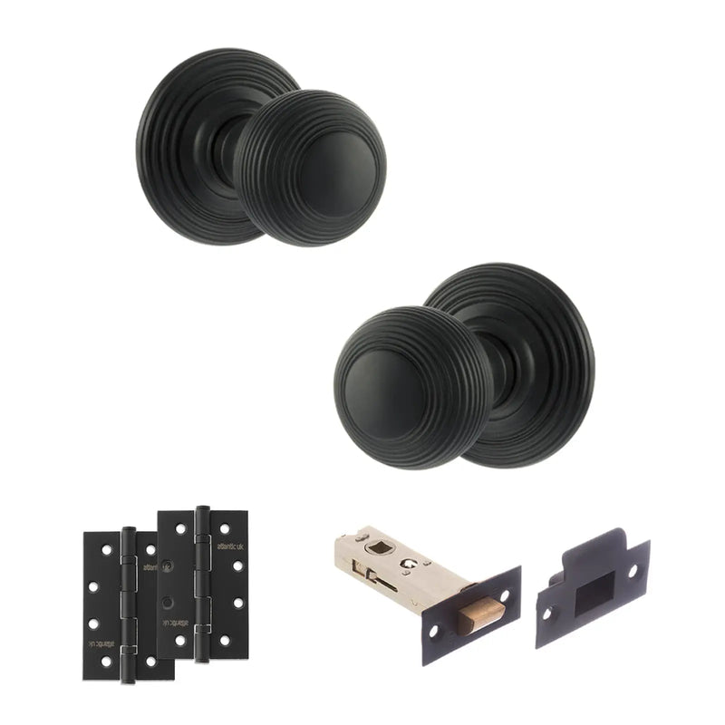 Atlantic Old English Ripon Door Knob Pack (Latch Set - 3" HD Latch, 4" Slim Knuckle Hinges x2)