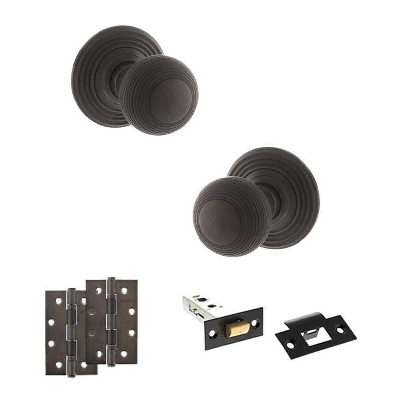 Atlantic Old English Ripon Door Knob Pack (Latch Set - 3" HD Latch, 4" Slim Knuckle Hinges x2)