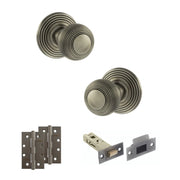 Atlantic Old English Ripon Door Knob Pack (Latch Set - 3" HD Latch, 4" Slim Knuckle Hinges x2)