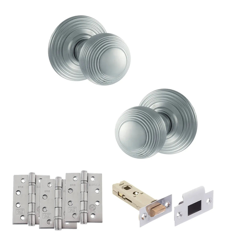 Atlantic Old English Ripon Door Knob Pack (Latch Set - 3" HD Latch, 4" Fire Rated Hinges x3)