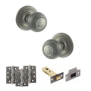Atlantic Old English Ripon Door Knob Pack (Latch Set - 4" HD Latch, 4" Fire Rated Hinges x3)