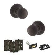Atlantic Old English Ripon Door Knob Pack (Latch Set - 4" HD Latch, 4" Fire Rated Hinges x3)