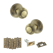 Atlantic Old English Ripon Door Knob Pack (Latch Set - 4" HD Latch, 4" Fire Rated Hinges x3)
