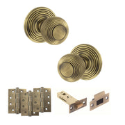 Atlantic Old English Ripon Door Knob Pack (Latch Set - 4" HD Latch, 4" Fire Rated Hinges x3)