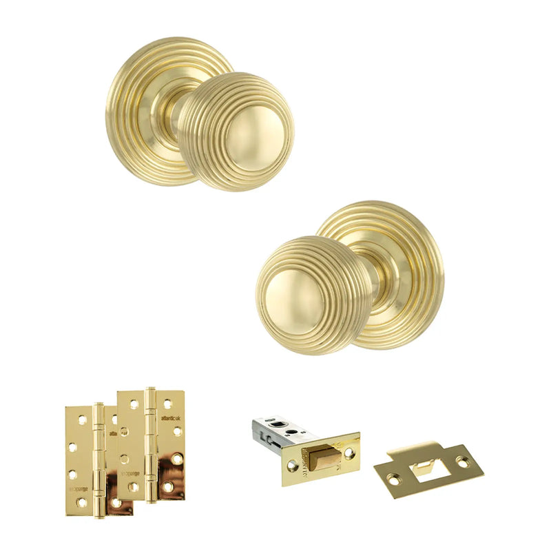 Atlantic Old English Ripon Door Knob Pack (Latch Set - 4" HD Latch, 4" Slim Knuckle Hinges x2)