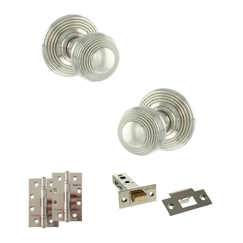 Atlantic Old English Ripon Door Knob Pack (Latch Set - 4" HD Latch, 4" Slim Knuckle Hinges x2)