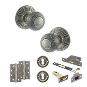 Atlantic Old English Ripon Door Knob Pack (Lock Set - 3" Latch & Deadlock, 4" Slim Knuckle Hinges x2)