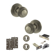 Atlantic Old English Ripon Door Knob Pack (Lock Set - 3" Latch & Deadlock, 4" Slim Knuckle Hinges x2)