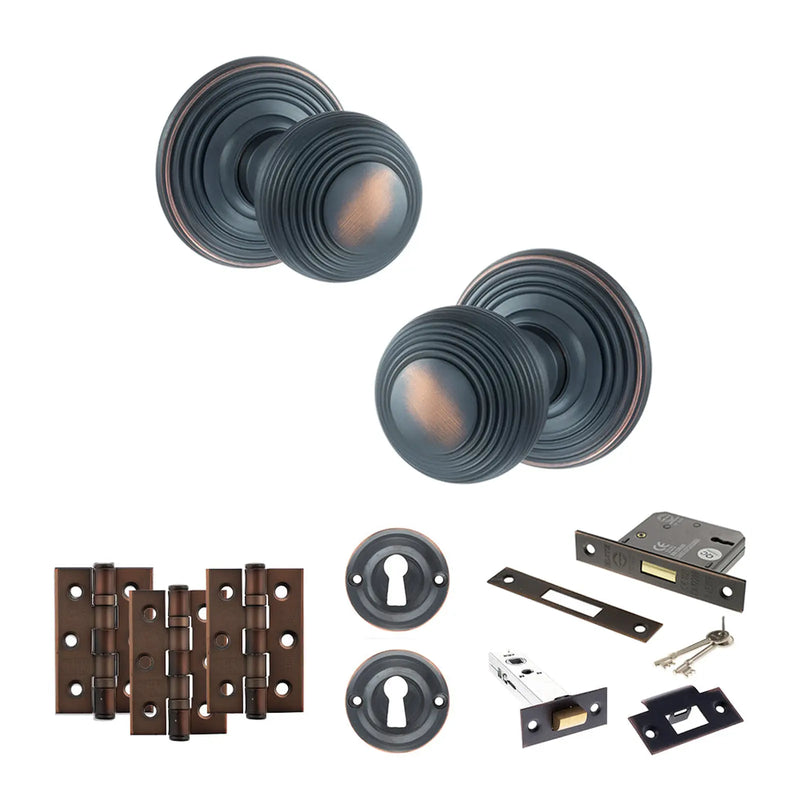Atlantic Old English Ripon Door Knob Pack (Lock Set - 3" Latch & Deadlock, 3" Fire Rated Hinges x3)
