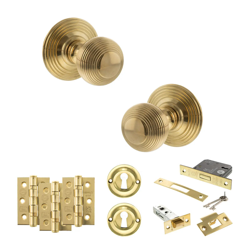 Atlantic Old English Ripon Door Knob Pack (Lock Set - 3" Latch & Deadlock, 3" Fire Rated Hinges x3)