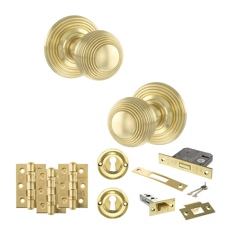 Atlantic Old English Ripon Door Knob Pack (Lock Set - 3" Latch & Deadlock, 3" Fire Rated Hinges x3)