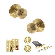 Atlantic Old English Ripon Door Knob Pack (Lock Set - Horizontal Sashlock, 4" Slim Knuckle Hinges x2)