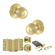 Atlantic Old English Ripon Door Knob Pack (Lock Set - Horizontal Bathlock, 4" Fire Rated Hinges x3)