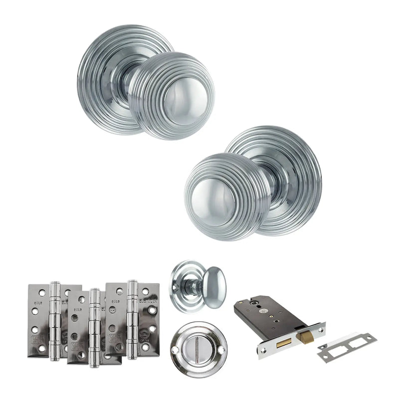 Atlantic Old English Ripon Door Knob Pack (Lock Set - Horizontal Bathlock, 4" Fire Rated Hinges x3)