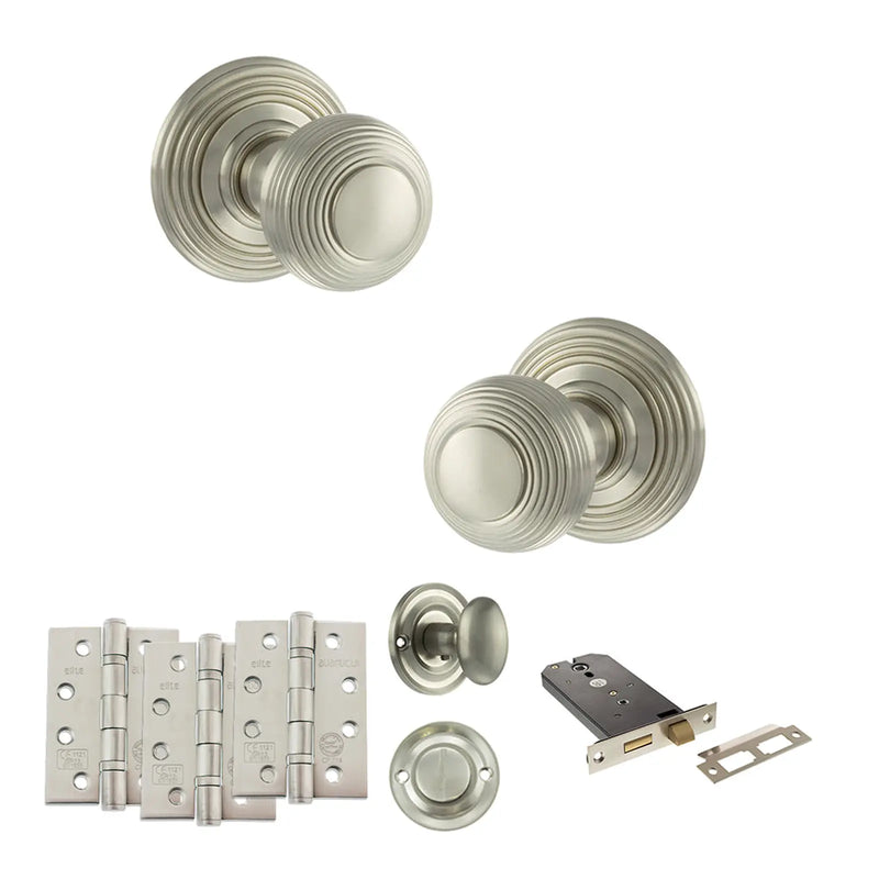 Atlantic Old English Ripon Door Knob Pack (Lock Set - Horizontal Bathlock, 4" Fire Rated Hinges x3)