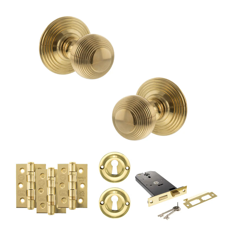 Atlantic Old English Ripon Door Knob Pack (Lock Set - Horizontal Sashlock, 3" Fire Rated Hinges x3)