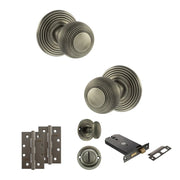 Atlantic Old English Ripon Door Knob Pack (Lock Set - Horizontal Bathlock, 4" Slim Knuckle Hinges x2)