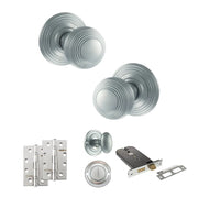 Atlantic Old English Ripon Door Knob Pack (Lock Set - Horizontal Bathlock, 4" Slim Knuckle Hinges x2)