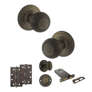 Atlantic Old English Ripon Door Knob Pack (Lock Set - Horizontal Bathlock, 4" Slim Knuckle Hinges x2)