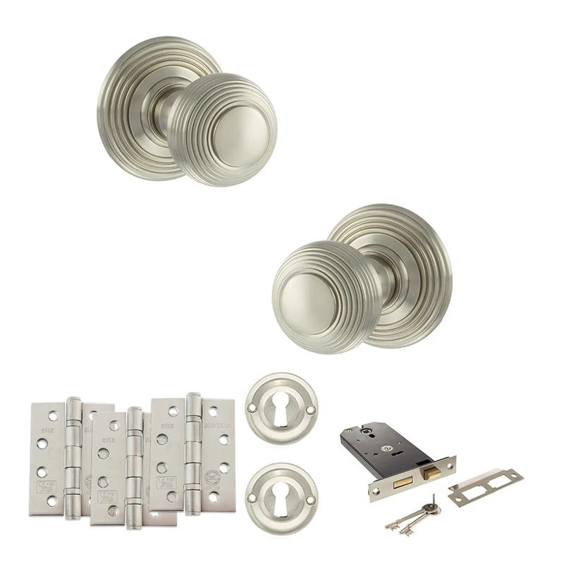 Atlantic Old English Ripon Door Knob Pack (Lock Set - Horizontal Sashlock, 4" Fire Rated Hinges x3)