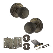 Atlantic Old English Ripon Door Knob Pack (Lock Set - Horizontal Sashlock, 4" Fire Rated Hinges x3)