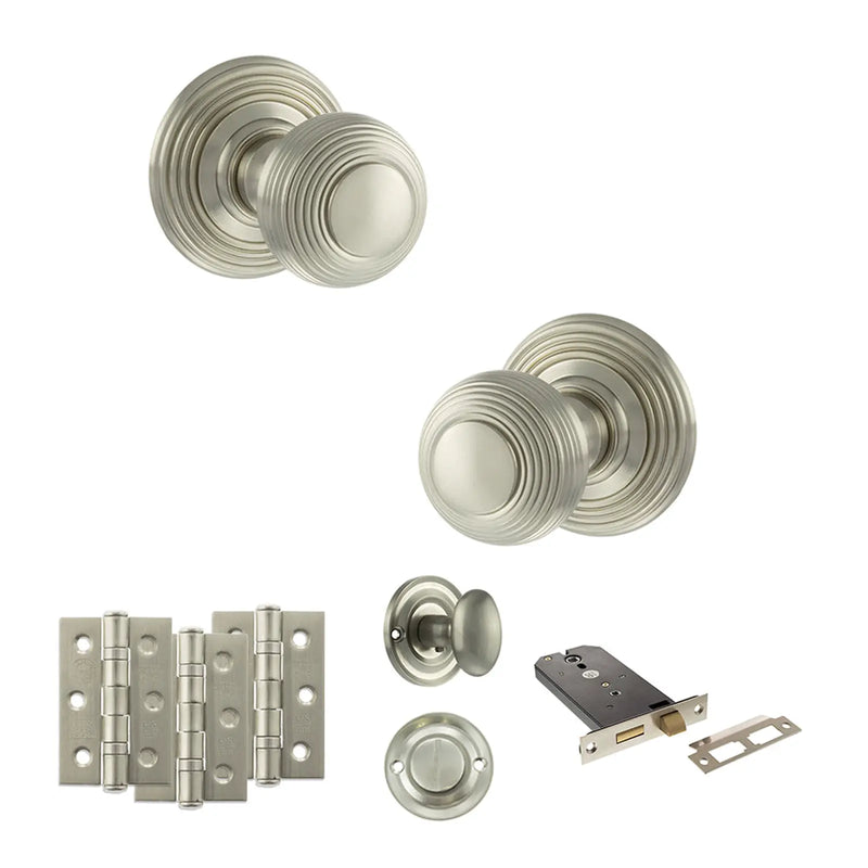 Atlantic Old English Ripon Door Knob Pack (Lock Set - Horizontal Bathlock, 3" Fire Rated Hinges x3)