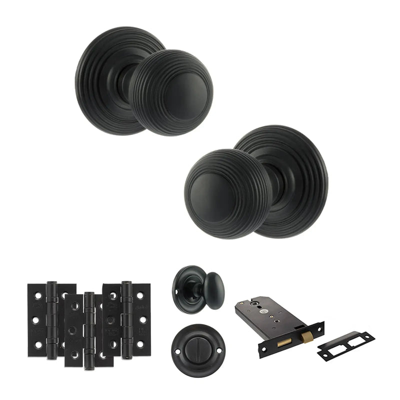 Atlantic Old English Ripon Door Knob Pack (Lock Set - Horizontal Bathlock, 3" Fire Rated Hinges x3)
