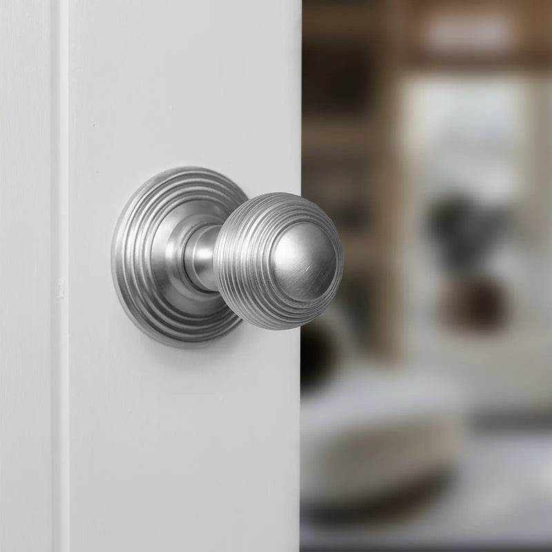 Atlantic Old English Ripon Solid Brass Reeded Mortice Knob on Concealed Fix Rose