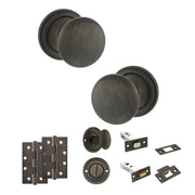 Atlantic Old English Harrogate Door Knob Pack (Bathroom Set - 3" Deadbolt, 4" Slim Knuckle Hinges x2)