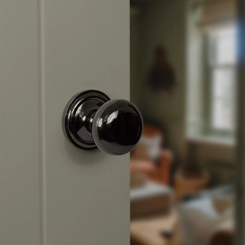 Atlantic Old English Harrogate Door Knob Pack (Bathroom Set - 3" Deadbolt, 4" Slim Knuckle Hinges x2)