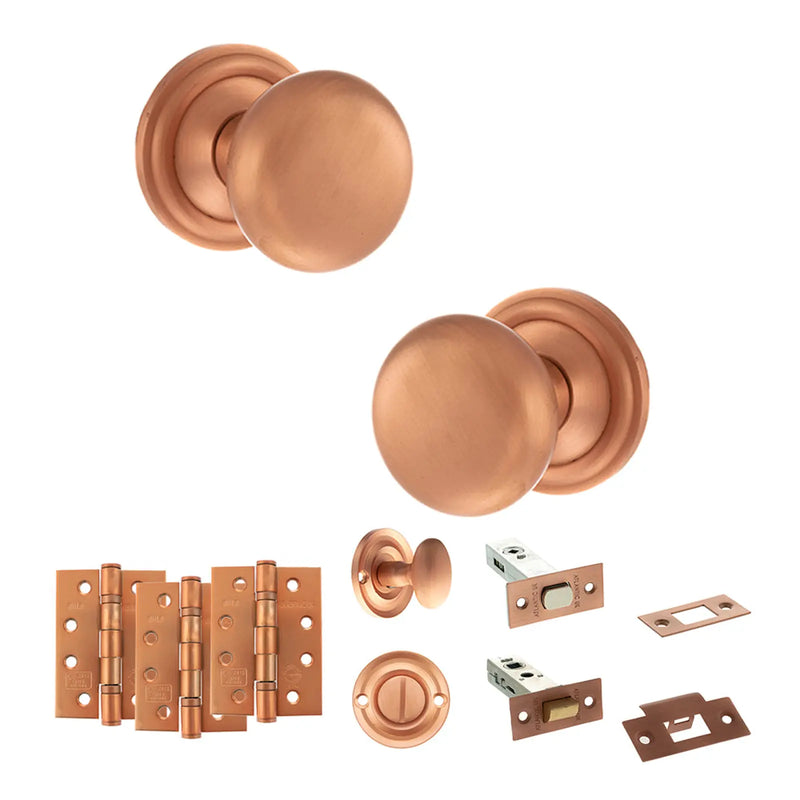 Atlantic Old English Harrogate Door Knob Pack (Bathroom Set - 3" Deadbolt, 4" Fire Rated Hinges x3)