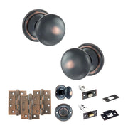 Atlantic Old English Harrogate Door Knob Pack (Bathroom Set - 4" Deadbolt, 4" Fire Rated Hinges x3)