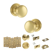 Atlantic Old English Harrogate Door Knob Pack (Bathroom Set - 4" Deadbolt, 4" Fire Rated Hinges x3)
