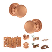 Atlantic Old English Harrogate Door Knob Pack (Bathroom Set - 4" Deadbolt, 4" Fire Rated Hinges x3)