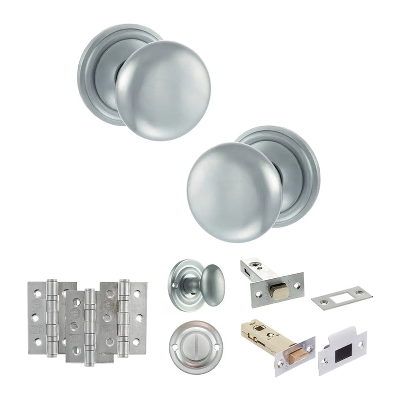 Atlantic Old English Harrogate Door Knob Pack (Bathroom Set - 4" Deadbolt, 3" Fire Rated Hinges x3)