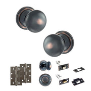 Atlantic Old English Harrogate Door Knob Pack (Bathroom Set - 4" Deadbolt, 4" Slim Knuckle Hinges x2)