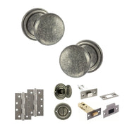 Atlantic Old English Harrogate Door Knob Pack (Bathroom Set - 4" Deadbolt, 4" Slim Knuckle Hinges x2)