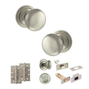 Atlantic Old English Harrogate Door Knob Pack (Bathroom Set - 4" Deadbolt, 4" Slim Knuckle Hinges x2)